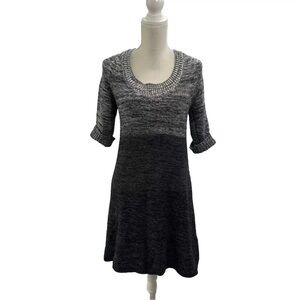 DKNYC Gray Two Tones A Line Sweater Dress Size Small Short Sleeve Scoop Neck